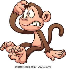 Confused cartoon monkey. Vector clip art illustration with simple gradients. All in a single layer. 