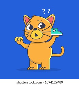 confused cat comparing prices vector illustration