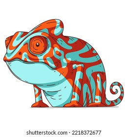 Confused Chameleon, isolated vector illustration. Funny cartoon picture of a reptile staring at something with shock. Drawn animal sticker. A vivid surprised chameleon on white background. A lizard