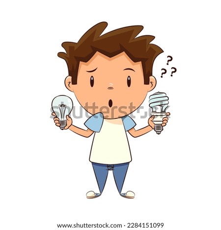 Confused child holding light bulbs