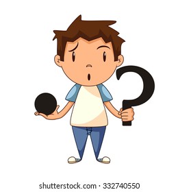 Confused child, riddle, vector illustration