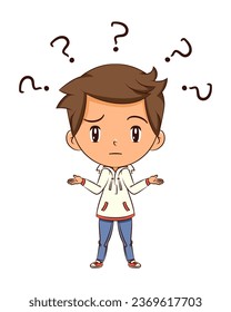 Confused child, shrugging shoulders, vector illustration