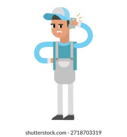 Limpiador confundido rascando la cabeza mirando Ilustración vectorial desconcertada