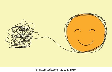 the confused concept of chaos in thoughts, the idea of enlightenment and order in the head. the concept of psychology and a personal trainer. vector illustration in linear style doodle