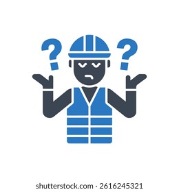 Confused Construction Worker Icon On White Background