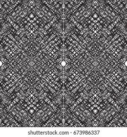 Confused contrasting symmetrical checkered tissue pattern on the lumen of the drawn lines. Seamless vector pattern