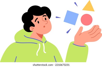 Confused creative man choose of three options. Difficult choice between ways. Solve business problem, lifу dilemma, brainstorm. Alternatives or opportunities. Сompare two options. Vector illustration