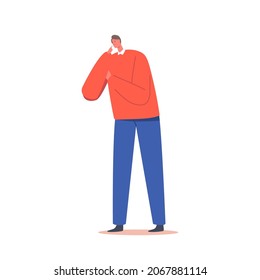 Confused or Curious Single Male Character Thinking, Solving Problem Searching Solution Isolated on White Background. Doubts, Confusion Isolated on White Background. Cartoon People Vector Illustration