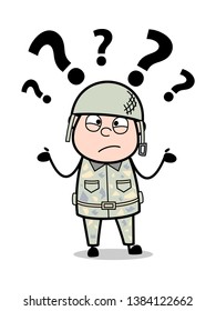 Confused - Cute Army Man Cartoon Soldier Vector Illustration