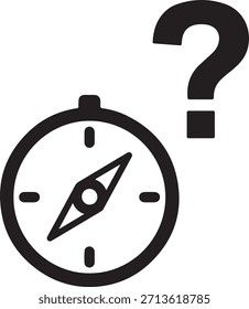 Icono de dirección confusa: brújula con signo de interrogación para conceptos de navegación, decisión y exploración