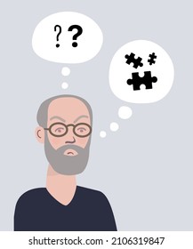 Confused elderly man. Alzheimer's disease, dementia.