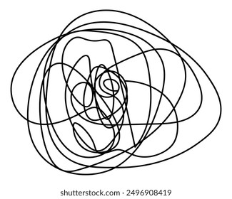 Confused elongated doodle shape. Sketch. Vector illustration. Hand drawn abstract object. Chaotic lines drawn with black pen. Outline on isolated background. Doodle style. Idea for web design.