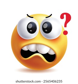 Confused emoji clipart character. Emoji 3d facial expressions in thinking, worried, afraid, thought and sad face yellow round icon elements. Vector illustration confused emoticon clip art.