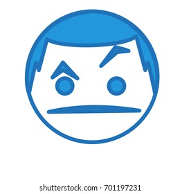 confused emoticon raising eyebrow with "huh?" expression, circle or ball shaped cartoon character, simple hand drawn line icon from a set, simplistic vector illustration, eps 10