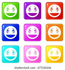 Confused emoticons of 9 color set isolated vector illustration