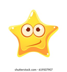 Confused emotional face of yellow star, cartoon character