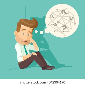 Confused Employee. Vector Flat Illustration