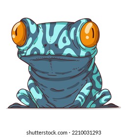 Confused Exotic Frog, Isolated Vector Illustration. Cartoon Picture Of A Tropic Toad Staring In Front Of Itself. An Animal Sticker. Simple Drawing Of A Frog On White Background. A Toxic Amphibian