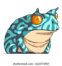 Confused Exotic Frog, isolated vector illustration. Funny cartoon picture of a tropic toad staring at something with shock. An animal sticker. Simple drawing of a horned frog on white background