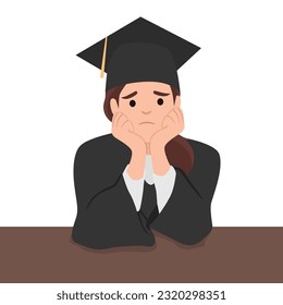 the confused expression of a female graduate or female scholar. illustration of a person thinking about what to do after graduating from school. Flat vector illustration isolated on white background