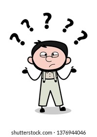 Confused Expression - Retro Repairman Cartoon Worker Vector Illustration
