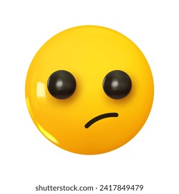 La cara confusa de Emoji. Icono de la caricatura 3d de Emotion. Emoticon redondo amarillo. Ilustración del vector