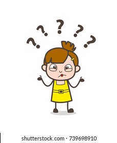 Confused Face Expression - Cute Cartoon Girl Vector
