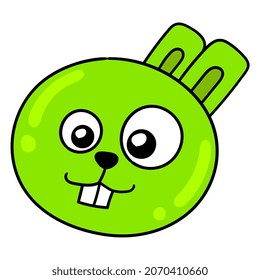 confused faced green rabbit head, vector illustration carton emoticon. doodle icon drawing