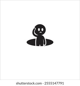 Confused Figure Emerging From A Black Hole Vector Illustration