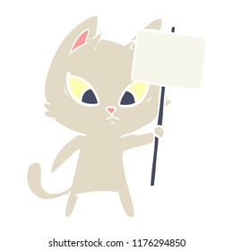confused flat color style cartoon cat with protest sign