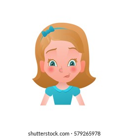 Confused girl emoji or icon in cartoon style
