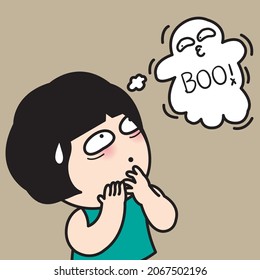 Confused Girl With Her Haunting Thoughts Concept Card Character illustration