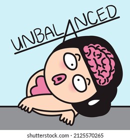 Confused Girl With Her Unbalanced Brain In Head And Heart In Body Concept Card Character Illustration