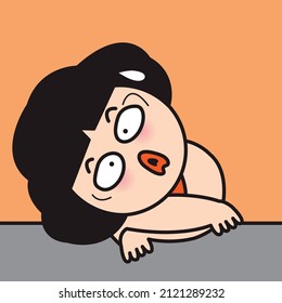 Confused Girl With Her What Face Expression Concept Card Character illustration