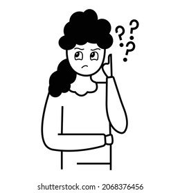 Confused Girl Line art style cartoon Illustration Incorporate with white background.