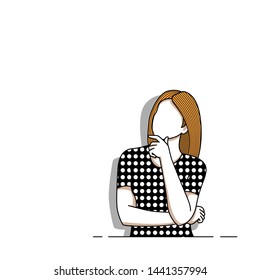 Confused girl - No idea and no solutions - Illustration with linear style