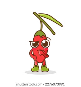 Confused goji berry cartoon character vector