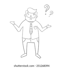 Confused guy boss black and white vector illustration