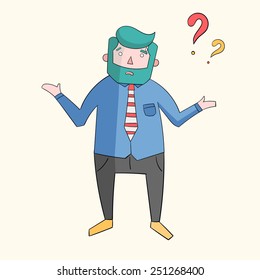 Confused guy boss vivid color vector illustration
