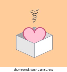 Confused heart in the box. Vector concept illustration of ilove and emotions inside the box | flat design linear infographic icon on orange background