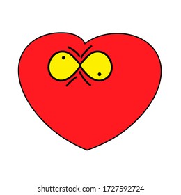Corazón confuso. Icono del corazón vector, personaje de caricatura divertido . Signo del día de San Valentín, logotipo aislado en fondo blanco, estilo plano para diseño gráfico y web, logotipo. Pictograma EPS10.