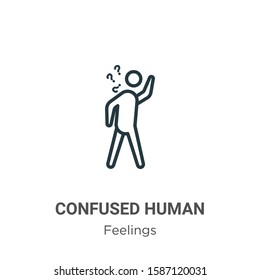 Confused human outline vector icon. Thin line black confused human icon, flat vector simple element illustration from editable feelings concept isolated on white background