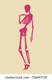 Confused human skeleton posing. Vector illustration. Halloween party design template