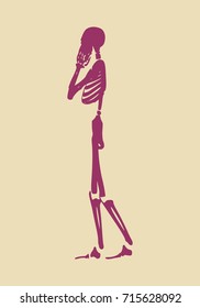 Confused human skeleton. Vector illustration. Halloween party design template