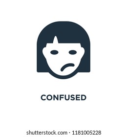 Confused icon. Black filled vector illustration. Confused symbol on white background. Can be used in web and mobile.