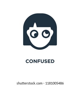 Confused icon. Black filled vector illustration. Confused symbol on white background. Can be used in web and mobile.