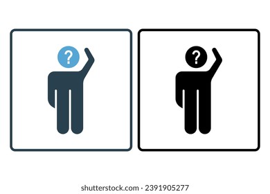 confused icon. human scratching head and question mark. icon related to confusion. solid icon style. simple vector design editable