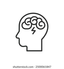 Confused icon, in line design. Mental clarity, Cognitive disorientation, Mental confusion, brain fog, Cognitive impairment on white background vector. Confusion editable stroke icon.