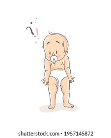 Confused little baby spreading hands.  Cartoon vector illustration 