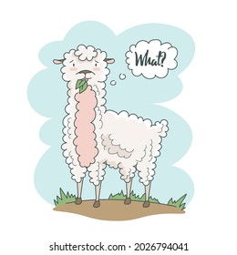 Confused a little bit scared comic funny lama. All of a sudden. Good to express the emotion of astonishment in a good or bad sense.